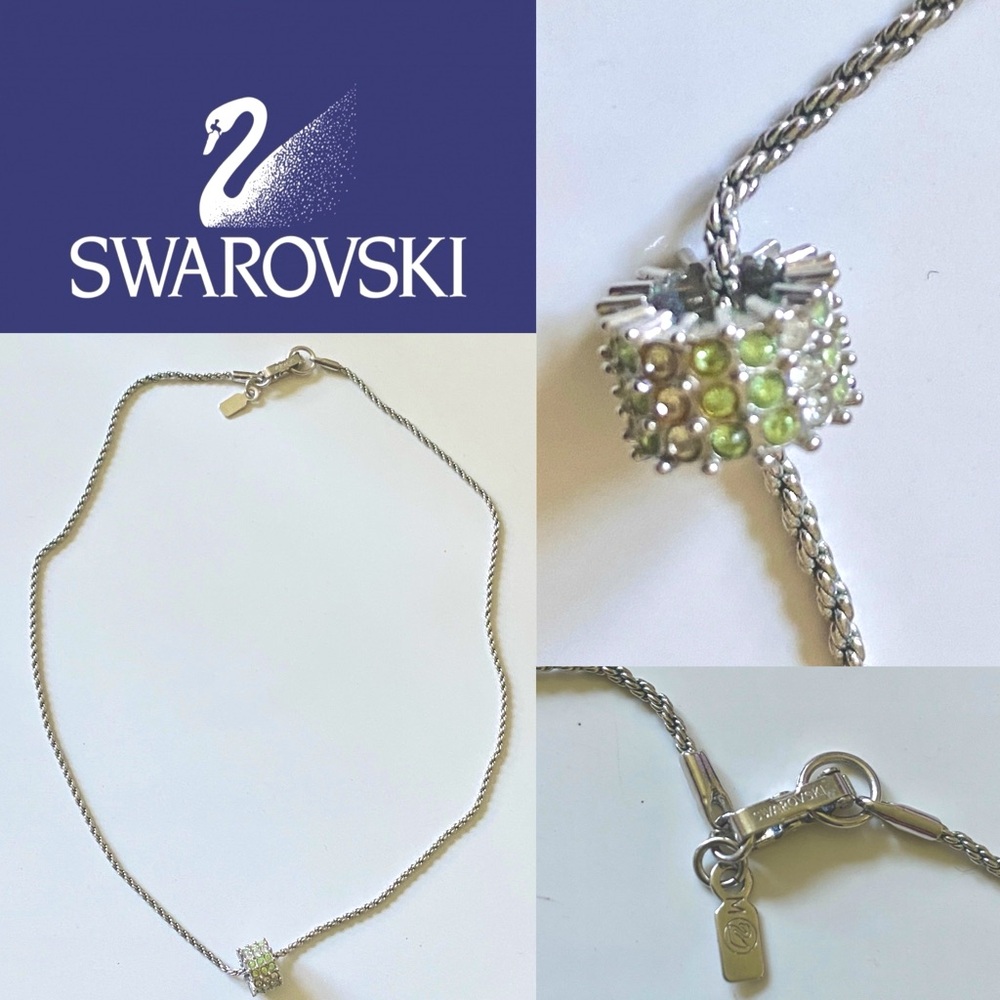 Retired Swarovski Peridot Birthstone Charm &  Swarovski 12” Necklace